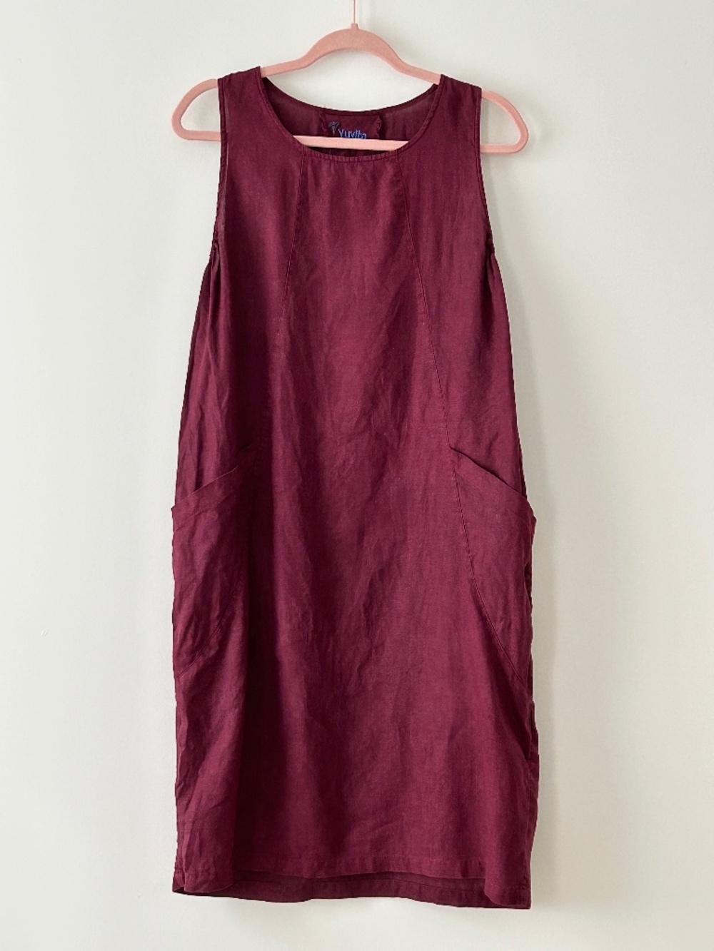 Yuvita Burgundy 100% Linen Dress